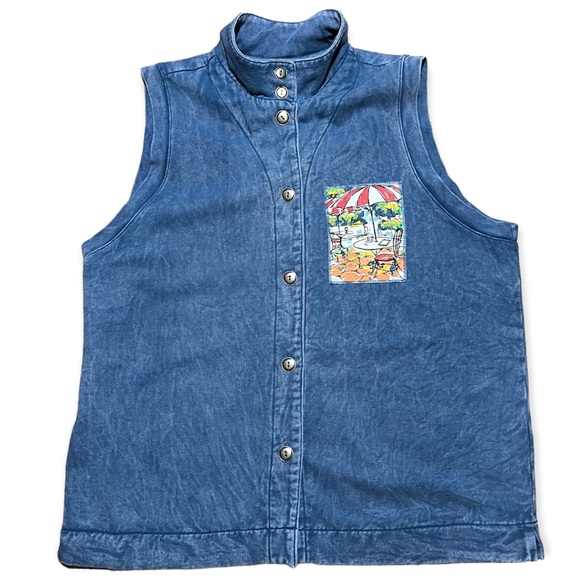 Michael Leu Collection Vintage Art To Wear Button Down Patch Detail Vest Top - Picture 5 of 14